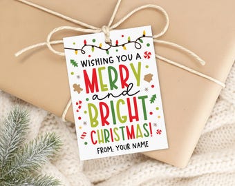 Christmas Gift Tags Printable Tags: Merry Bright Holiday Present Labels, Personalized Favor Tag