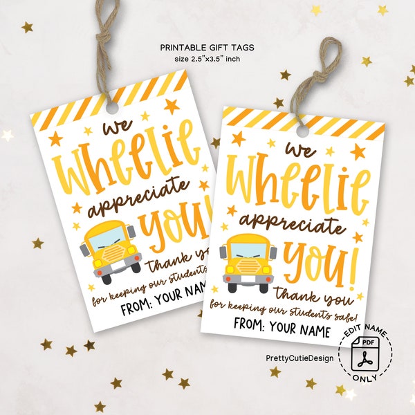 School Bus Driver Appreciation Tag Printable, We Wheelie Appreciate You Bus Driver Thank You Tags, Bus Driver Gift Tag, Bus Driver Thanks