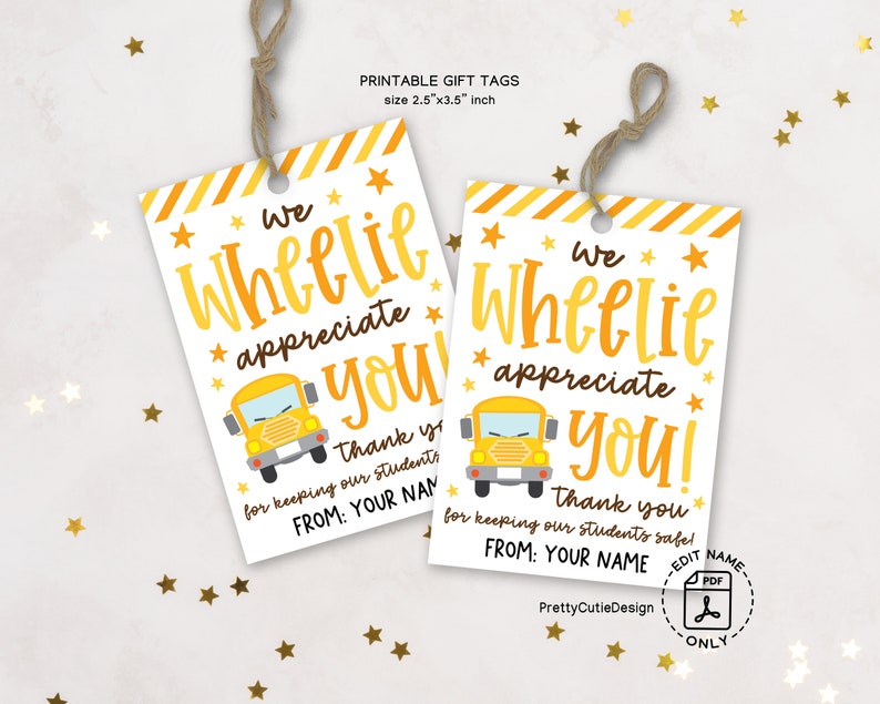 School Bus Driver Appreciation Tag Printable, We Wheelie Appreciate You Bus Driver Thank You Tags, Bus Driver Gift Tag, Bus Driver Thanks