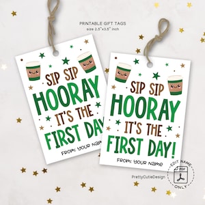 Sip Sip Hooray Teacher Gift Tag, First Day of School Gift Tags, Back to School Treat Bag Tag, Printable Coffee Favor Tag for Teachers PDF