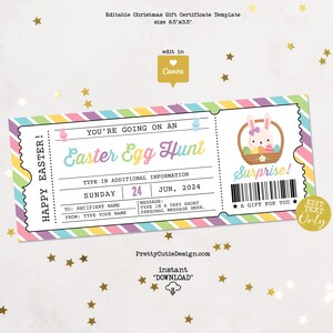 Plantilla de certificado de búsqueda de huevos de Pascua, vale de regalo de búsqueda de huevos editable, boleto de regalo sorpresa de Pascua imprimible, regalo de Pascua para niños