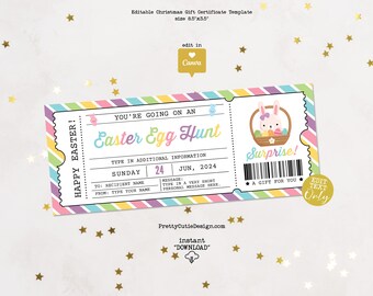 Easter Egg Hunt Certificate Template, Egg Hunt Gift Voucher Editable Ticket, Printable Easter Surprise Gift Ticket, Easter Gift For Kids