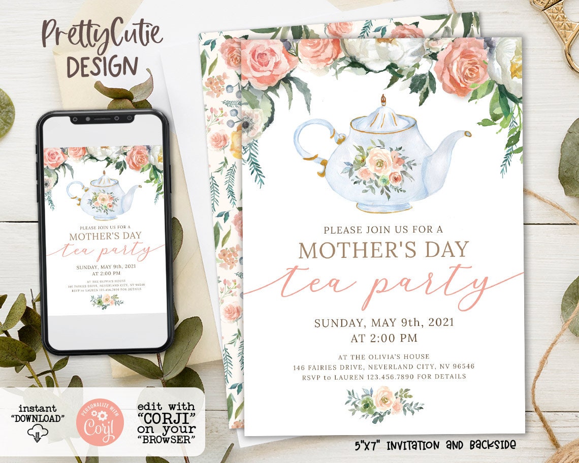 Mother's Day Tea Party Invitation Mother's Day Brunch - Etsy
