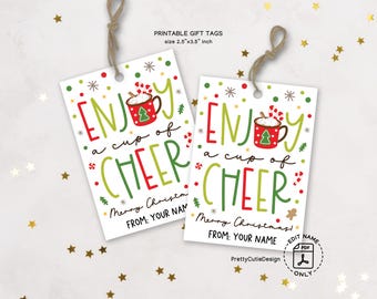 Christmas Gift Tags Printable, Enjoy a Cup of Cheer, Hot Cocoa Labels
