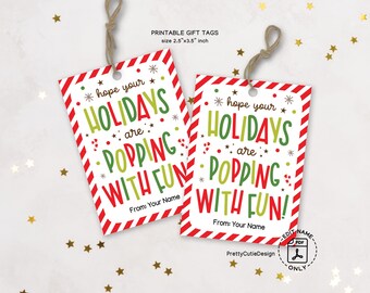Christmas Popcorn Gift Tags Printable: Popping Fun Holiday Present Label, Instant Download (PDF)