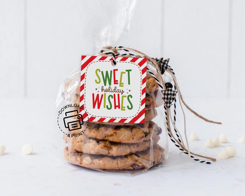 Sweet Holiday Wishes Gift Tags, Christmas Treat Tag Printable, Candy ...