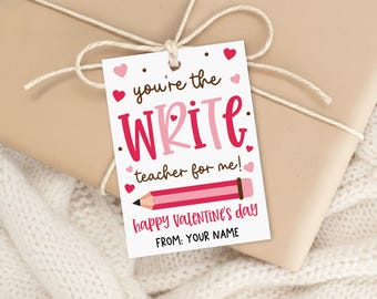 You're The Write Valentines Day Gift Tag Friend, Classroom Exchange Pencil Favor Tag, Digital Download