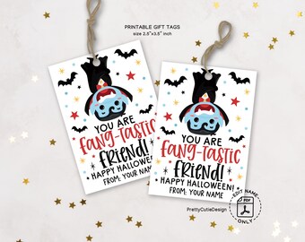 Halloween Gift Tags Printable, Fang-Tastic Halloween Tags, Vampire Kids Halloween Trick or Treat Tags, Dracula Classroom Halloween Favor Tag
