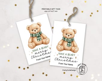 Christmas Gift Tags, Teddy Bear Pun Design, Cozy Holiday Present Labels