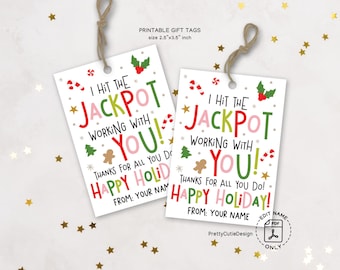 Coworker Holiday Gift Tags Printable, Jackpot Working With You, Employee Appreciation Labels
