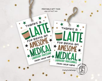 Thanks a Latte Medical Laboratory Professionals Week Tag, Lab Week Appreciation Gift Tag Printable, Coffee Theme Thank You Favor Tags