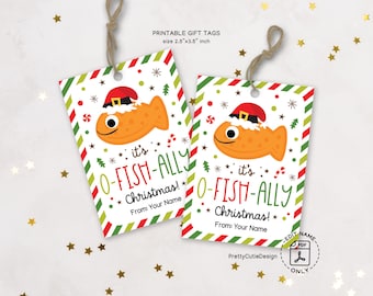 Funny Goldfish Christmas Gift Tags, Holiday Favor Labels (Digital Download)