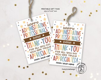 Administrative Professionals Day Gift Tags Printable, Office Staff Appreciation Tags, Thank You Tag for Admin Day, Secretary Week Gift Label