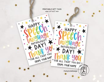Speech Language Pathologist Day Gift Tag Printable, Rainbow SLP Appreciation Tag, SLP Thank You Gift Tag for Speech Therapist Download