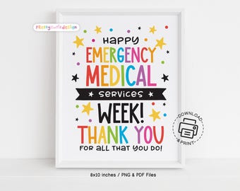 Colorful EMS Week Printable Sign, Emergency Medical Services Appreciation Decor, Thank You Wall Art, Instant Download Poster
