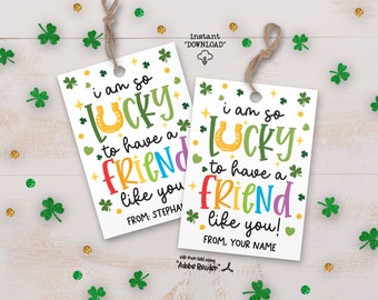 Happy St Patricks Day Printable Gift Tags, Lucky To Have You Friend St Patricks Party Favor Tag, St Pattys Day Classroom Treat Tags