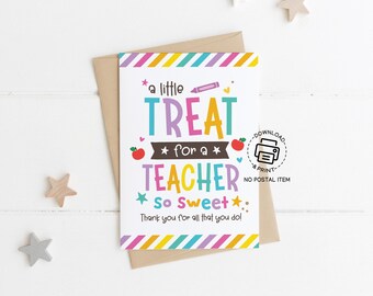 Teacher Appreciation Week Card Printable, Sweet Treat Gift Tag for Teacher, Thank You Card for Staff, Instant Classroom Download