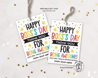 Boss’s Day Gift Tags Printable: Thank You Appreciation for Manager or Employer