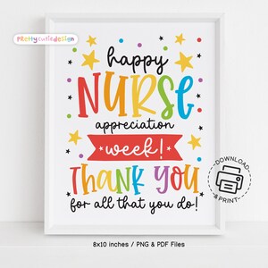 Nurse Appreciation Week druckbares Schild, buntes Dankeschön Krankenschwester Geschenk, Nurse Week Dekorationen, Sofort Download Kunst Poster
