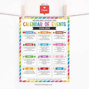 School PTO PTA Yearly Events Calendar Template, Editable Monthly School Planner Canva, Printable School Parent Organization Newsletter