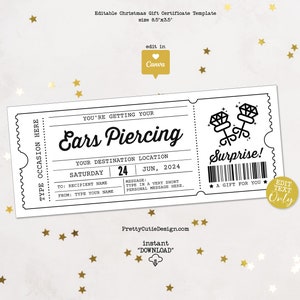 Ohr Piercing Geschenkgutschein Vorlage Druckbare Überraschungsticket, Ohr Piercing Gutschein Bearbeitbare Ticket Überraschung Geburtstagsgeschenk für Jugendliche