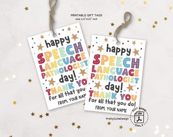 Speech Language Pathologist Day Tag Printable, SLP Thank You Gift Tags, Rainbow Appreciation Tags for Therapists, PDF Digital Download