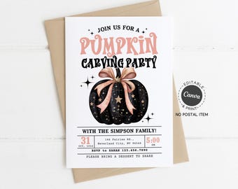 Pumpkin Carving Party Invitation: Editable Halloween Template (Digital Download)