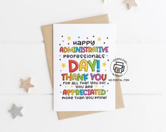 Administrative Professionals Day Card, Printable Thank You Appreciation Card for Staff, Office Team Gift, Admin Day Greeting Card Download