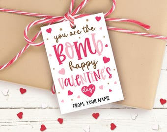 Hot Chocolate Bomb Valentine Gift Tags Printable, You Are the Bomb Label, Digital Download