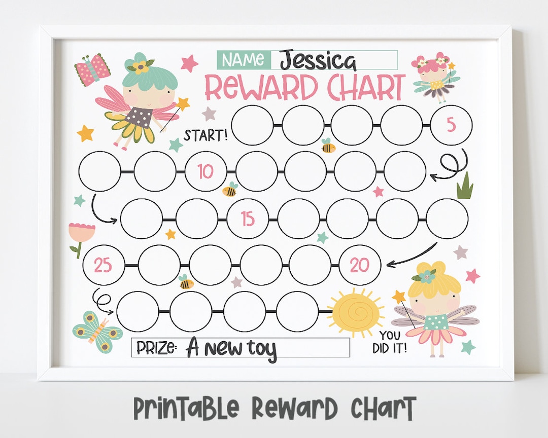 Printable Fairy Girls Reward Chart for Kids, Simple Kids Reward Chart ...