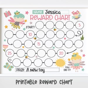Printable Fairy Girls Reward Chart for Kids, Simple Kids Reward Chart, Fairy Girls Sticker Chart - INSTANT DOWNLOAD