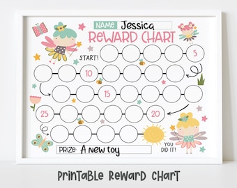 Printable Fairy Girls Reward Chart for Kids, Simple Kids Reward Chart, Fairy Girls Sticker Chart - INSTANT DOWNLOAD