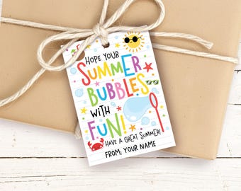Summer Bubble Blowing Tubes Gift Tag for End of School Treats & Sunny Sendoff Label, Digital Download