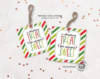 Christmas Treat Tag Printable, Holiday Cookie Favor, Sweet Gift Label, Classroom Goodie Bag
