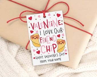 Friend Chip Valentine Tags, Printable Classroom Treat Bag Label, Kids Snack Favors, Digital Download