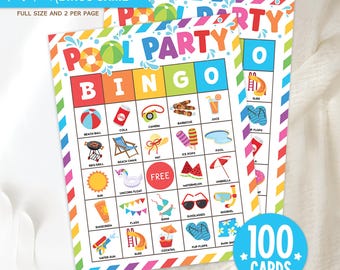 Pool Party Bingo Game, Summer Party Activity, Kids Birthday Pool Party Game, Printable PDF, Fun Bingo Cards Instant Download