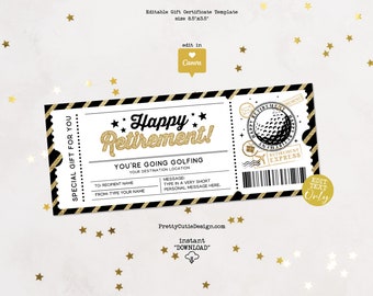Golfing Gifts for Men, Golf Retirement Surprise Ticket Printable, Golf Ticket Template, Weekend Getaway Gift Certificate Golf Trip Ticket