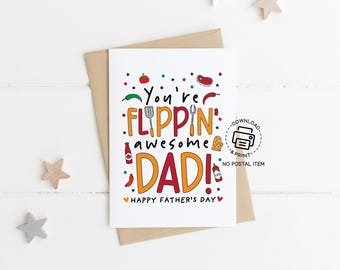Father's Day Card Printable, Funny BBQ Grill Card for Dad, You're Flippin' Awesome, Instant Download, Digital Father Gift