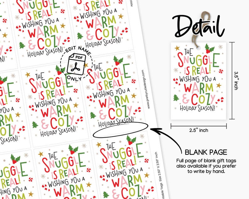 Cozy Christmas Gift Tags Printable, the Snuggle is Real, Warm & Cozy ...
