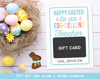 Happy Easter to an Egg-cellent Teacher, Pastel Color Easter Coffee Gift Card Holder - PRINTABLE / EDITABLE