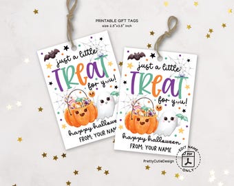 Printable Halloween Gift Tags: Just a Little Treat Label for Kids, Trick or Treat Party Favors