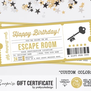 Escape Room Gift Ticket Template, Surprise Reveal, Customizable ...