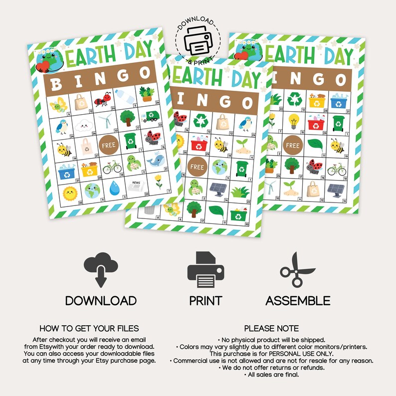 Earth Day Bingo Printable Game, 100 Cards for Kids Classroom Activity ...