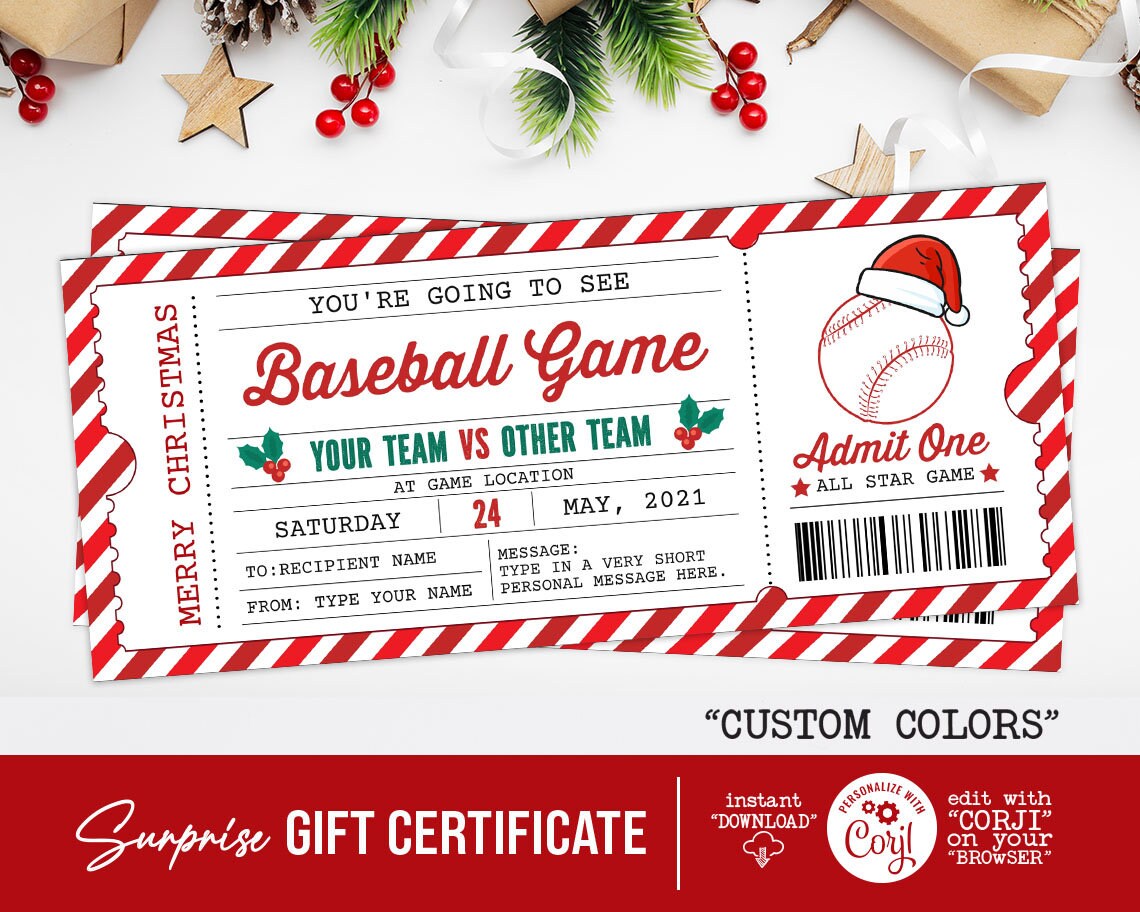 Holidays Baseball Ticket Gift Voucher Printable Baseball, 48 OFF