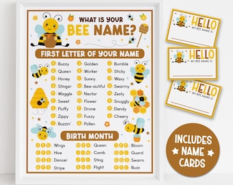 Bee Name Game Printable, Spring Party Activity for Kids, Garden Classroom Game, Bumble Bee Birthday Game, Cute Name Cards Instant Download