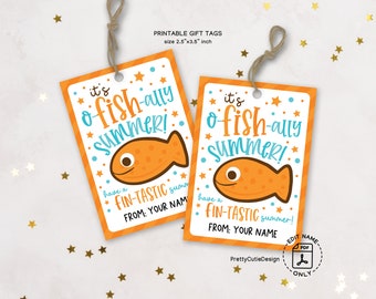 Etiquetas de fin de año escolar, regalo para estudiantes de fin de año, regalo de vacaciones de verano, es O-Fish-Ally Summer Last Day of School Tags Candy Tag para estudiantes