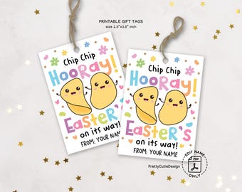 Easter Gift Tags Printable, Chip Chip Hooray Easter’s On Its Way, Kids Classroom Favor Tags, Editable Name Easter Goodie Bag Tags