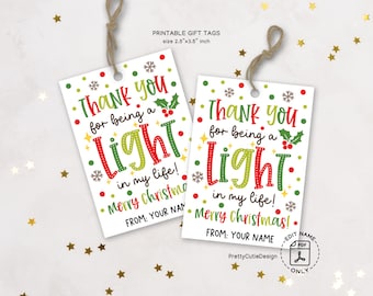 Christmas Candle Gift Tags Printable, Light in My Life, Holiday Thank You Labels