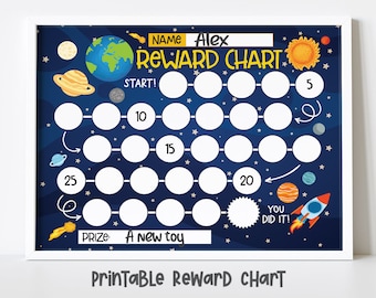 Space Reward Chart For Kids, Simple Kids Reward Chart, Galaxy Sticker Chart - INSTANT DOWNLOAD