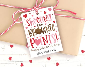 Brownie Points Valentine Treat Bag Tags, Printable Classroom Favor, Teacher Staff Gift